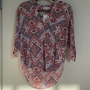 Pink, red, navy paisley blouse
